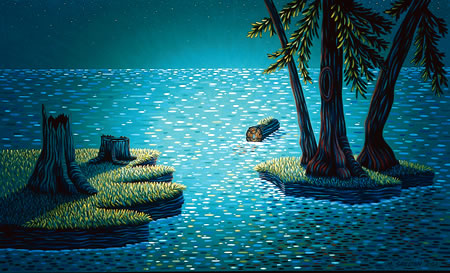 Island with Three Trees and Green Sea